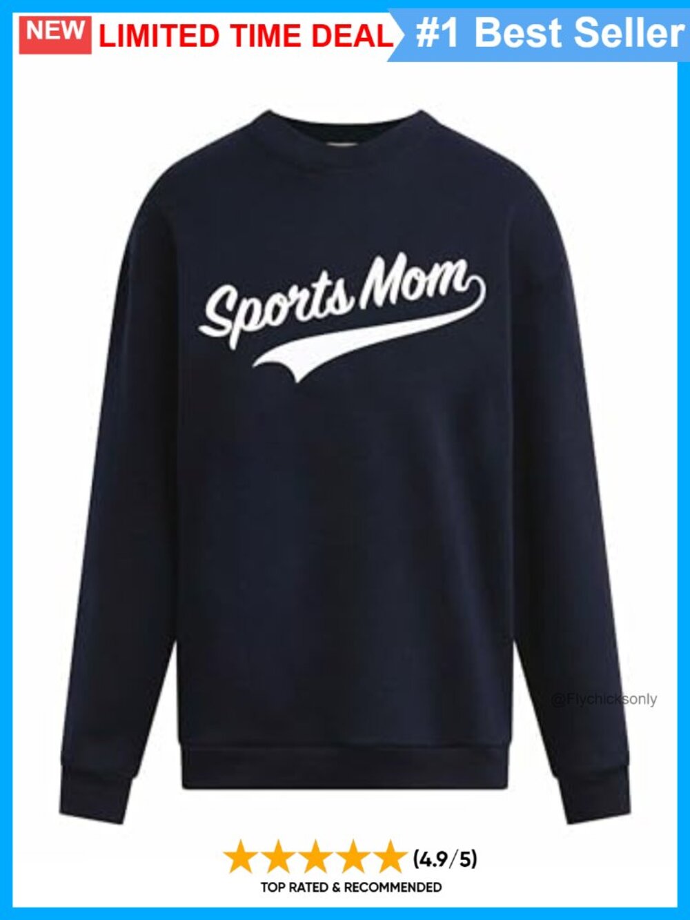 Oversized Sports Mom Sweatshirt Cotton Blend Drop Shoulder Crew Neck